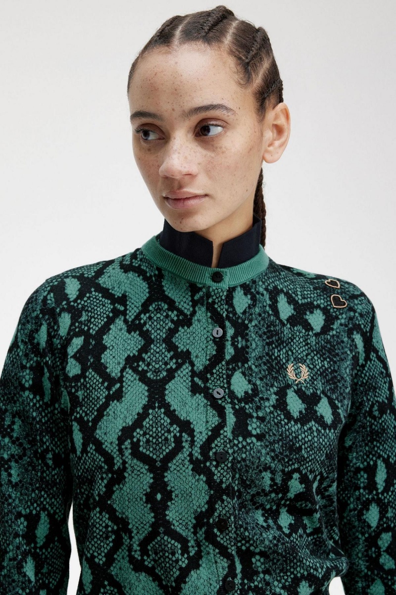 Dámské Knitwear Fred Perry Snake Print Cardigan Tmavě Mátově Zelená | ECZVG59947