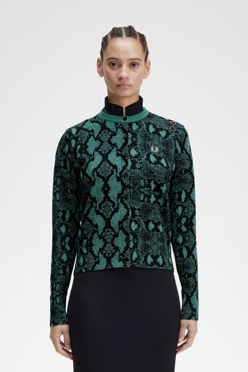 Dámské Knitwear Fred Perry Snake Print Cardigan Tmavě Mátově Zelená | ECZVG59947