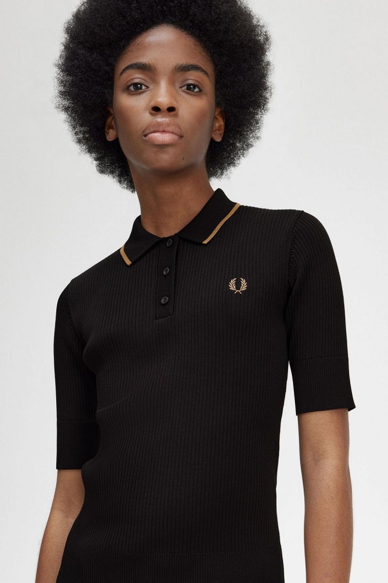 Dámské Knitwear Fred Perry Žebrovaný Pletené Shirt Černé | LCZTR47421