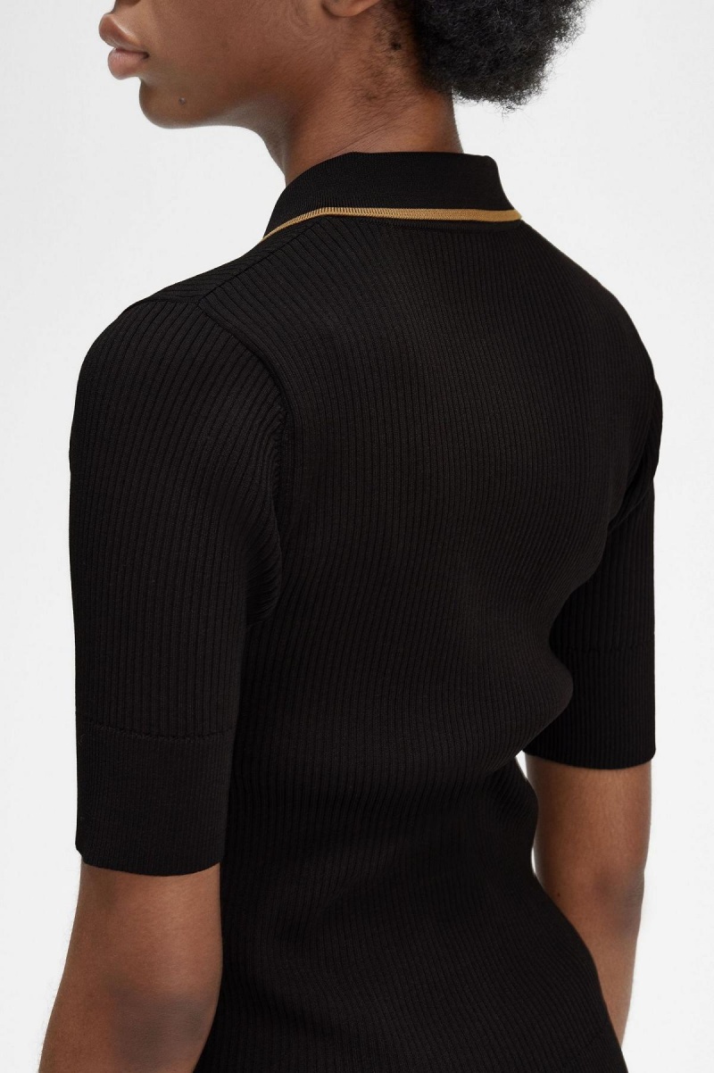 Dámské Knitwear Fred Perry Žebrovaný Pletené Shirt Černé | LCZTR47421