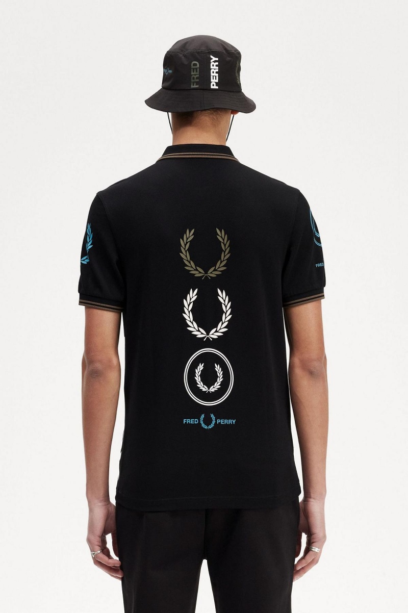 Pánské Polo Triko Fred Perry Grafická Branded Fred Perry Shirt Černé | CZJVR66157