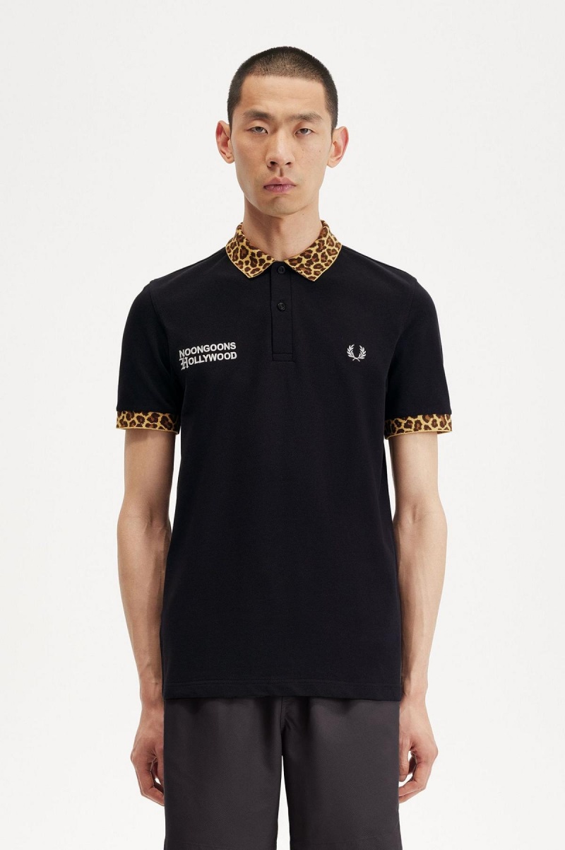 Pánské Polo Triko Fred Perry Noongoons Leopard Print Polo Shirt Černé | GCZUC22755